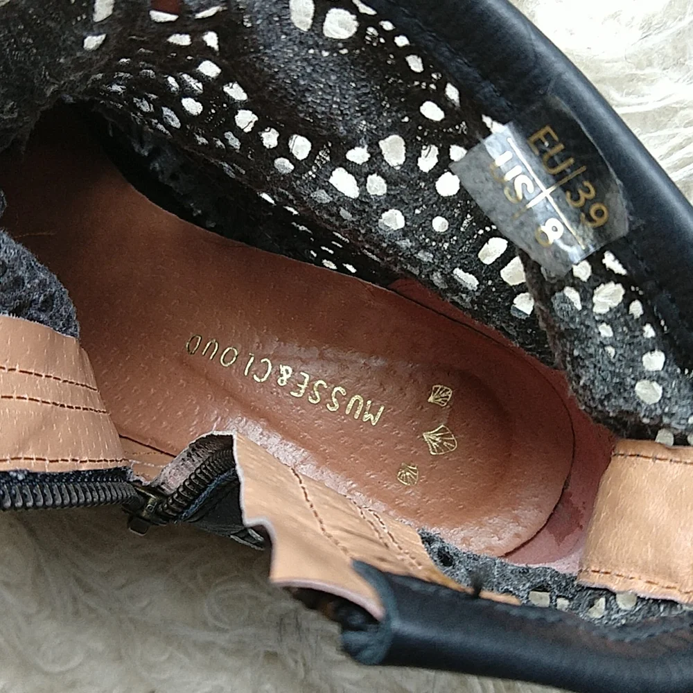 Musse & Cloud Ainhoa Anthropologie Leather Crochet Ankle Boots Black EU 39 US 8